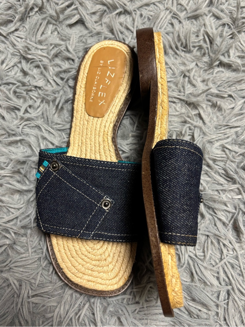 Lizflex by Liz Claiborne “Oceania” Denim Slide Sandals - Picture 3 of 15